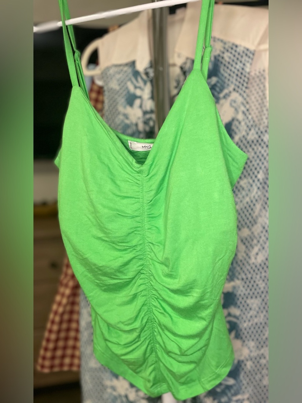 Mango MNG Green Ruched Cami Tank EcoVero NWT Size M